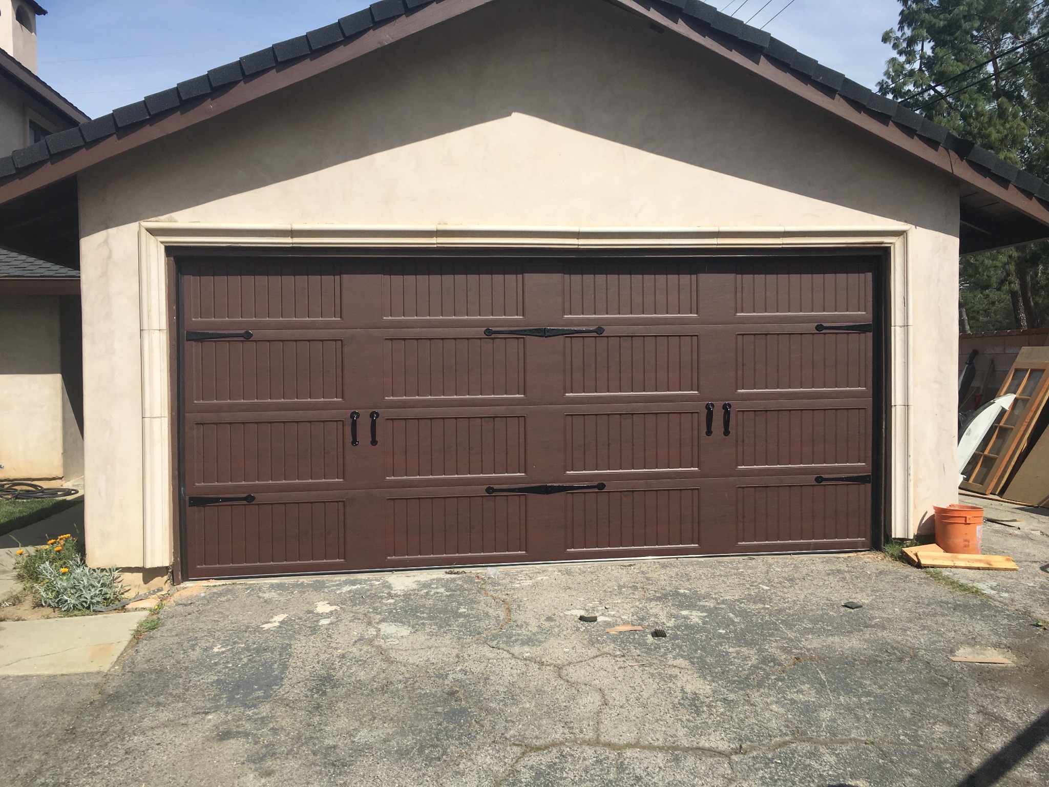 Brown carriage-house door close view